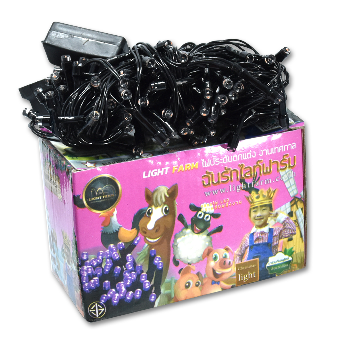 LIGHTFARM ไฟไม่กระพริบ สายดำ สีชมพู 5เมตร