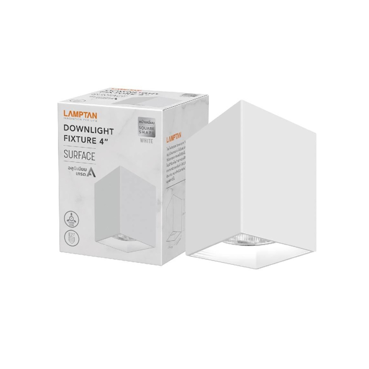 LAMPTAN โคมดาวน์ไลท์ แบบติดลอย หน้าเหลี่ยม 4 นิ้ว สีขาว