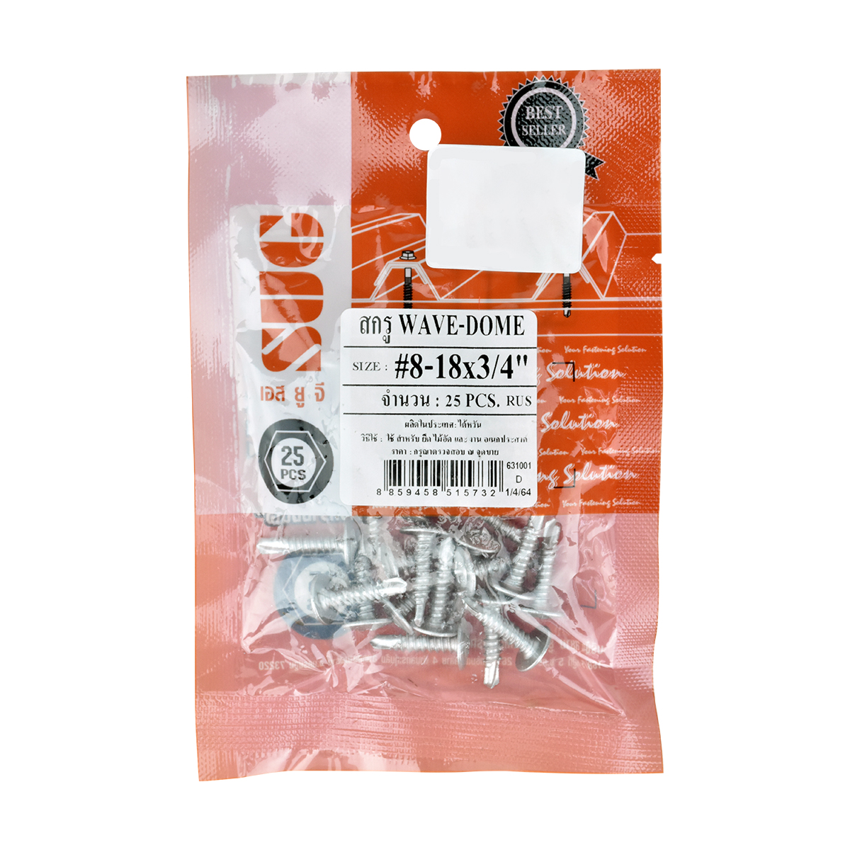 RUSPERT สกรูเวฟโดม SUG #8-18x3/4" เหล็ก (ตัว, 25ตัว/แพค, 100ตัว/ถุง, 500ตัว/กล่อง)