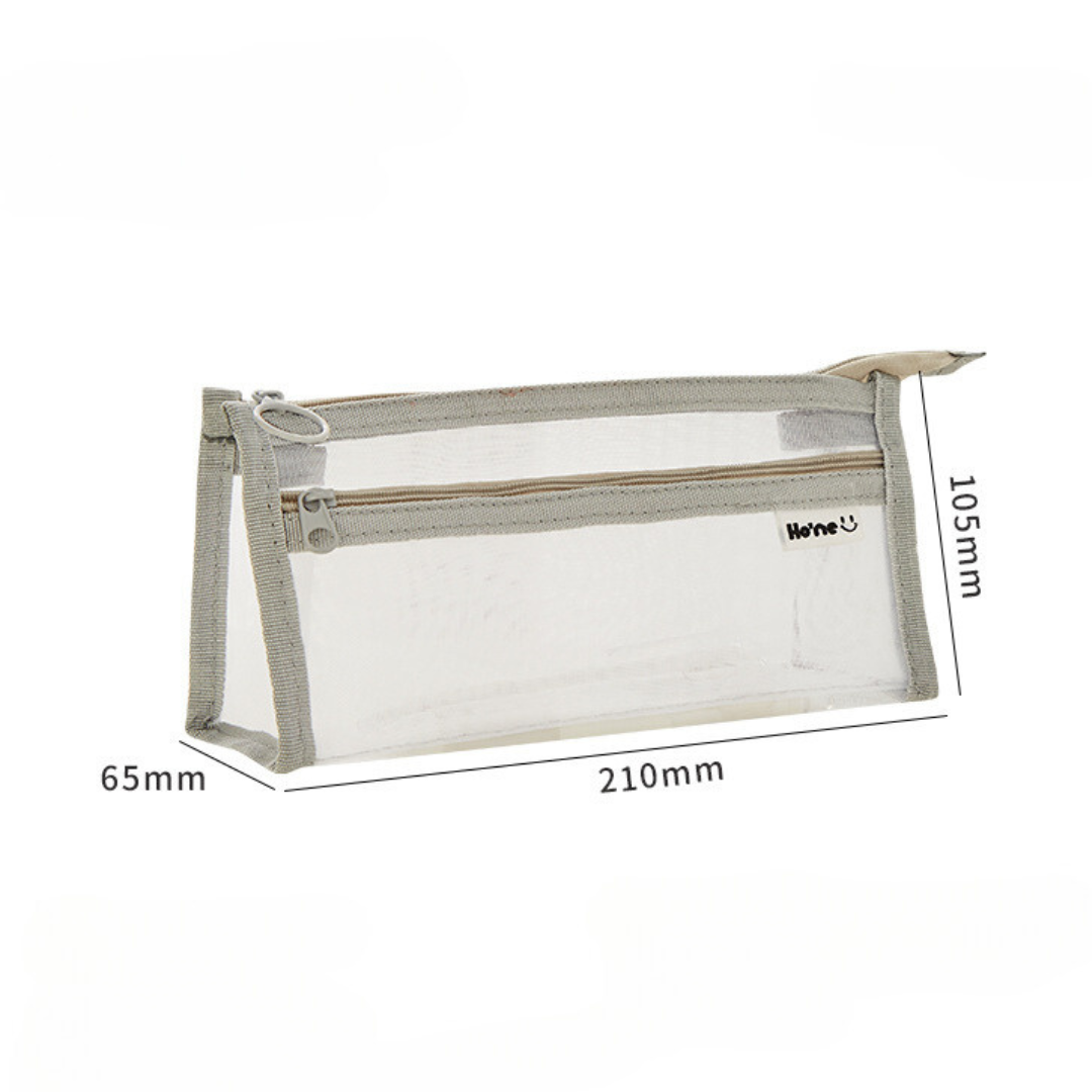 กระเป๋าดินสอผ้าตาข่าย รุ่นทรงสามเหลี่ยม มี2ช่อง สไตล์มินิมอล พร้อมส่งในไทย