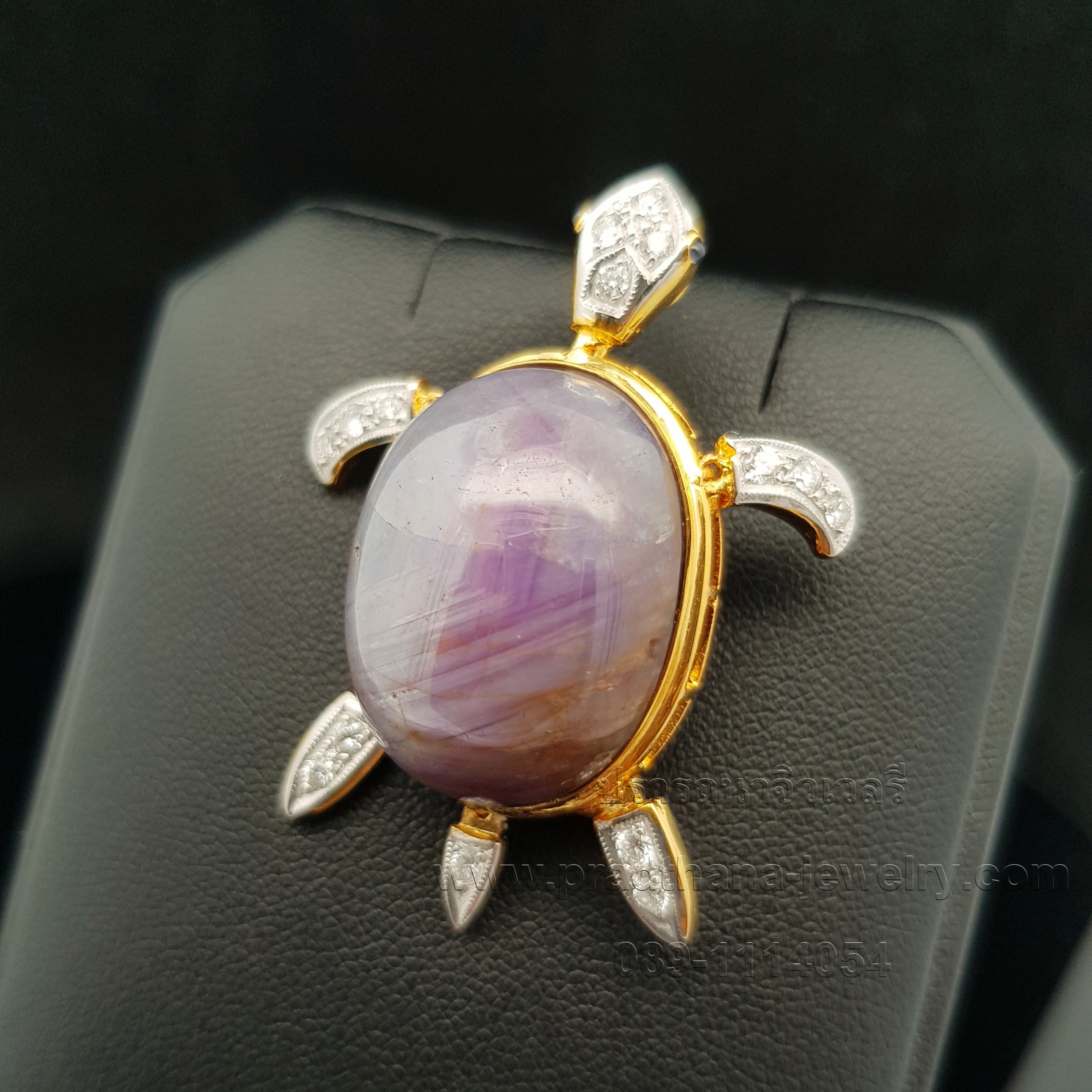 จี้เข็มกลัดเต่าไพลินสตาร์ประดับเพชร