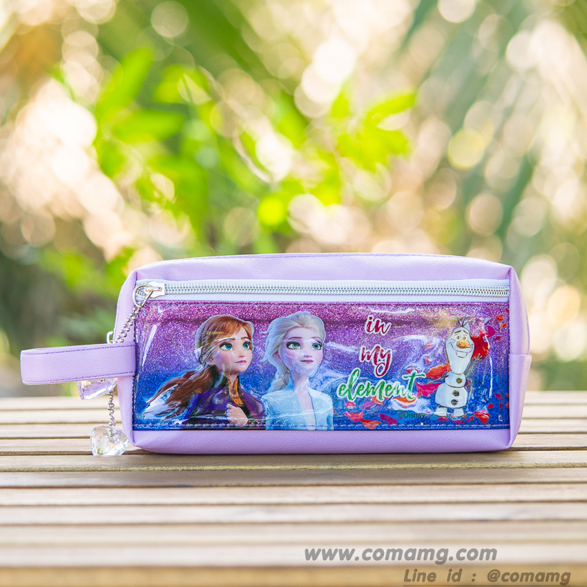 กระเป๋าดินสอเอลซ่า&อันนา หนังแก้วกากเพรช ทรงสีเหลี่ยมซิปหน้า