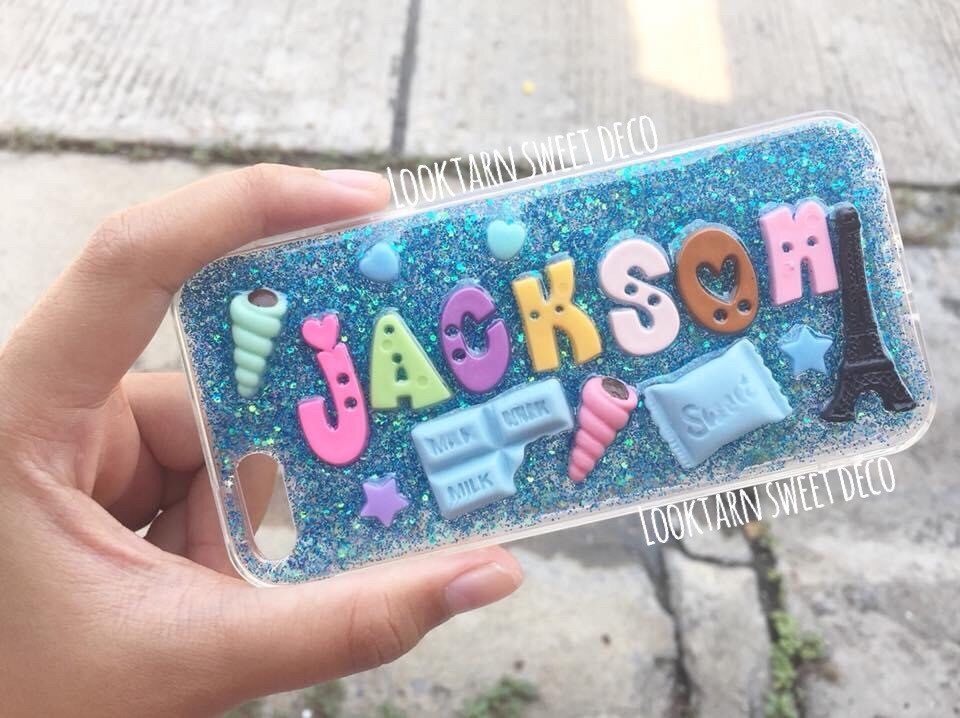 เคสกากเพชรสีฟ้าเข้ม อักษรคละสี