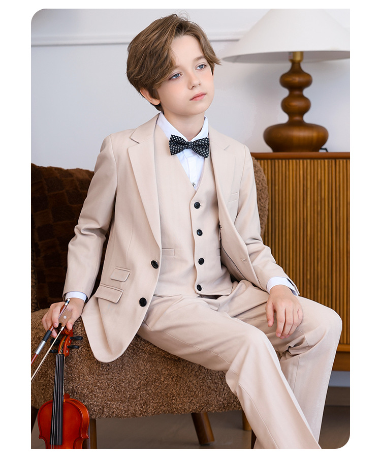 Bset0160- ชุดสูทเด็กชาย 5ชิ้น เนื้อผ้าสวย ทรงสวยดูหรูหรา มีเสื้อสูท+เสื้อกั๊ก+กางเกง+โบว์ ขนาดชุด +ดูเพิ่ม ในรายละเอียด สำหรับออกงาน หรือการแสดง