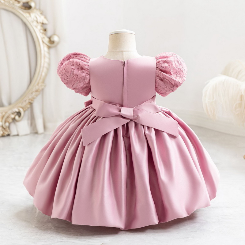 Gd4115- พร้อมส่งจากไทย ชุดออกงานเด็กหญิงสีชมพู สีสวยเหมือนในแบบ เก็บชายเป็นพุ่มสวยเก๋ เนื้อผ้าสุดสวยหรูดุจไหม ชุดราตรีเด็กทรงสั้น มีแขนตุ๊กตา