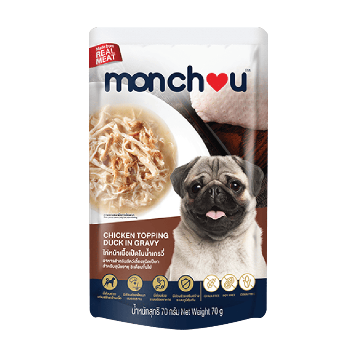 MONCHOU POUCH DOG มองชู อาหารเปียกสุนัข 70g x 12 ซอง สูตรไก่ ตับไก่ ผักรวม อร่อย ย่อยง่าย สำหรับสุนัขทุกสายพันธุ์