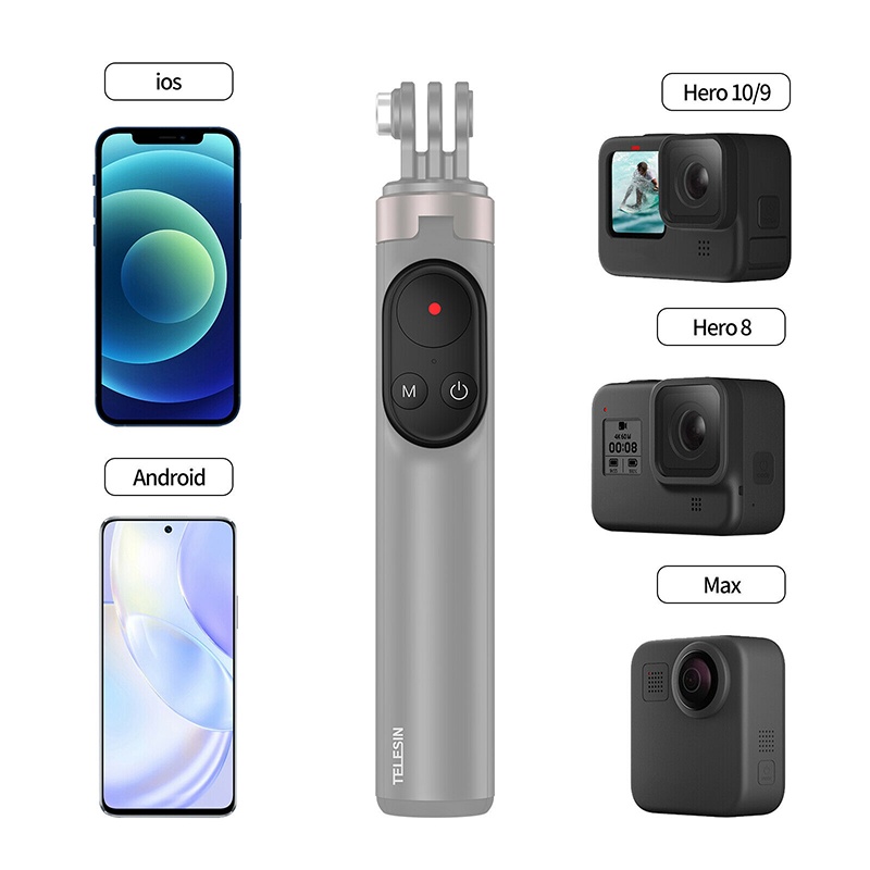 GoPro 11 / 10 / 9 / Max / Mobile Telesin 2 in 1 Vlog Selfie Stick - 0.7 m with Remote control ไม้รีโมทคอนโทรล+ขาตั้ง รีโมทบลูทูธ