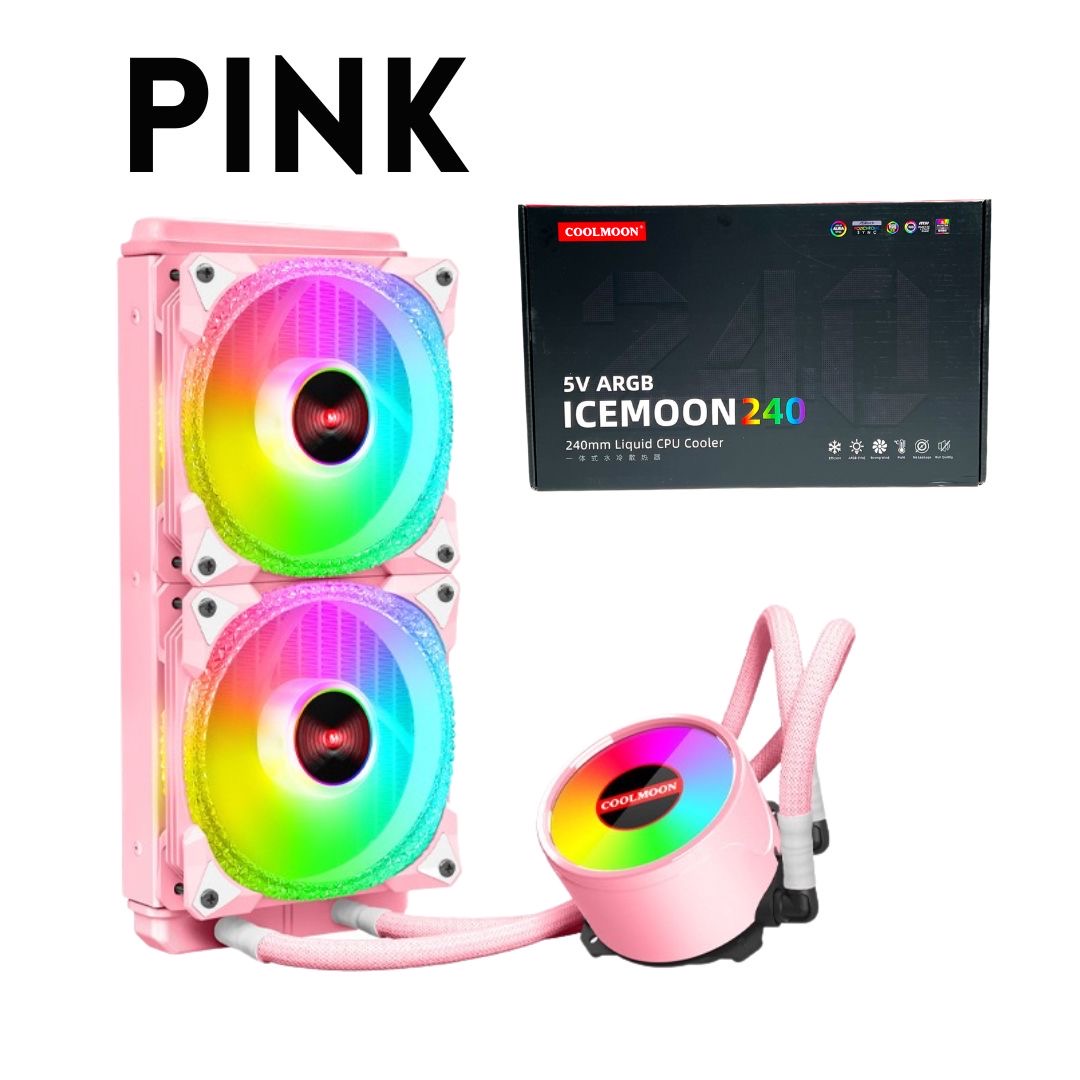 Coolmoon ชุดน้ำปิด 240MM 2ตอน สีขาว สีชมพู Water Cooling ARGB สินค้าใหม่ รองรับ LGA1700