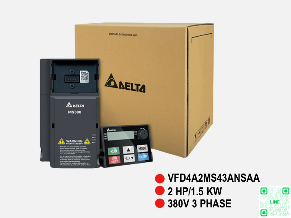 Delta Inverter VFD4A2MS43ANSAA 2HP 1.5kW (Input 380V 3-Phase Output 380V 3-Phase )