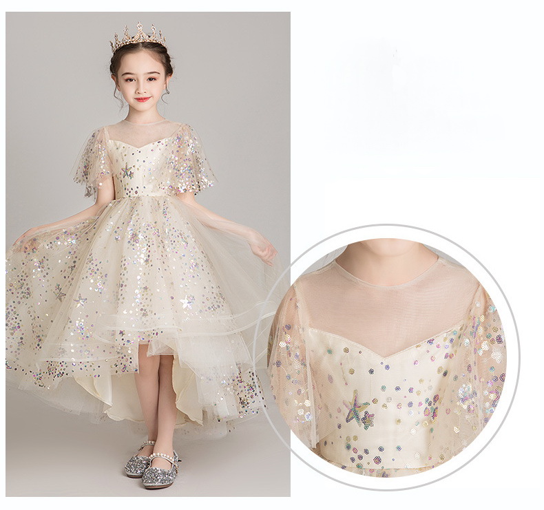 Gd3530- พร้อมส่งชุดออกงานเด็กหญิงสีครีม สวยดุจเจ้าหญิง กระโปรงทรงหน้าสั้น-หลังยาวแบบเดรสหางปลา