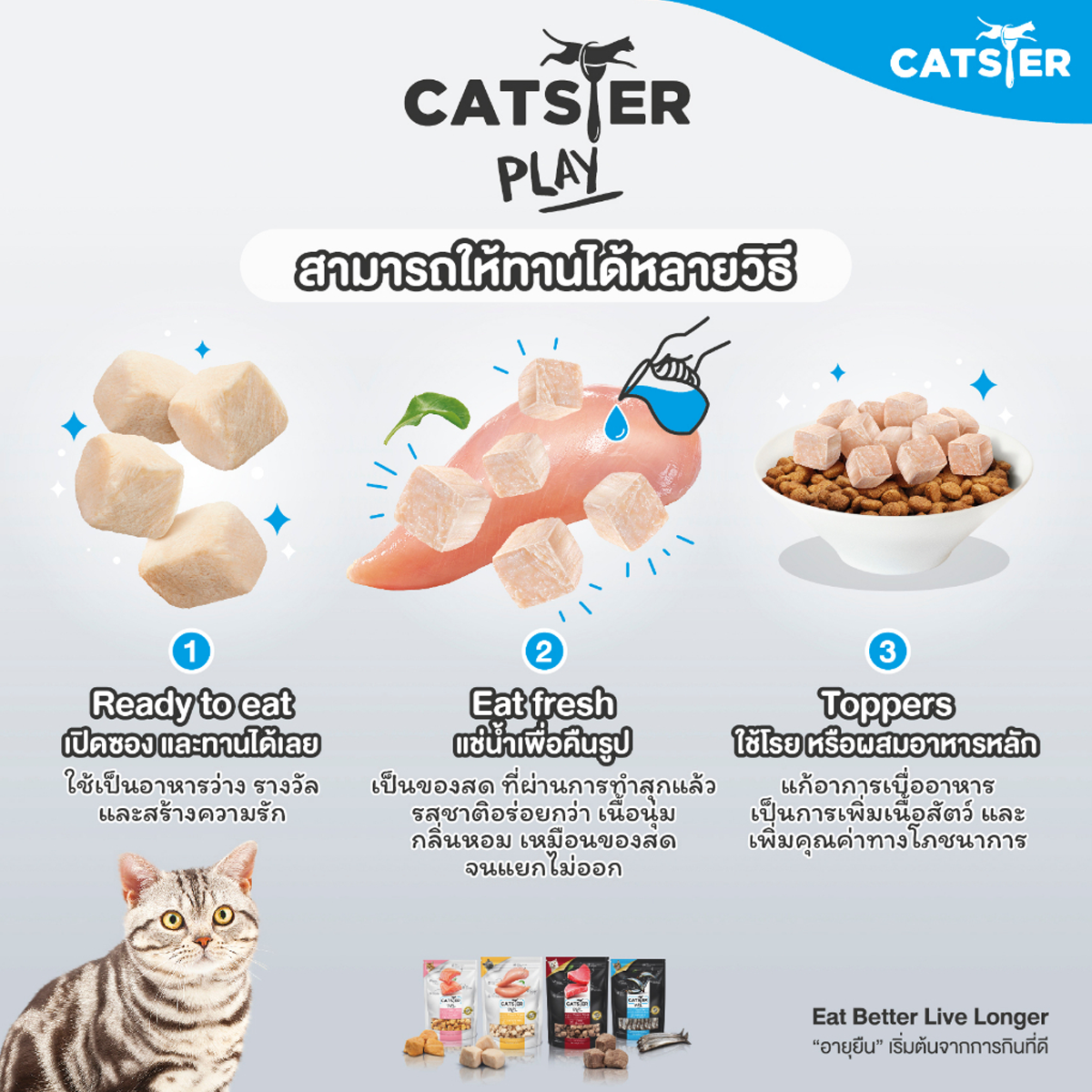 Catster Play ขนมแมว ท็อปปิ้งฟรีซดรายแมว 40Gx6ซอง