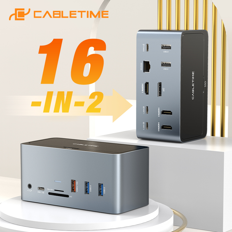 CABLETIME USB C DOCKING STATION 16-in-2 รองรับ MacBook และ Windows