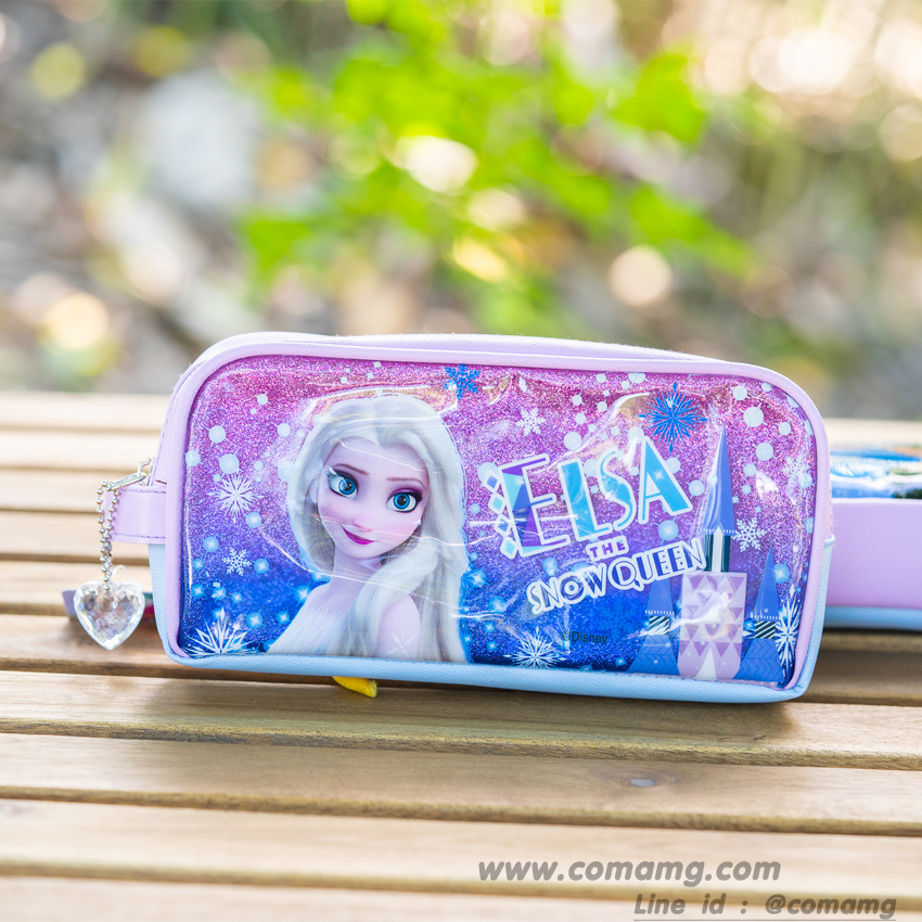 กระเป๋าดินสอเอลซ่า&อันนา หนังแก้วกากเพรช ทรงซิปโค้งใหญ่