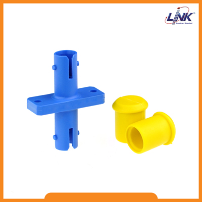 UF-0044SQ ST Fiber Optic Adapter, Single-mode Coupling, Flange Type, Ceramic Sleeve, Blue Housing