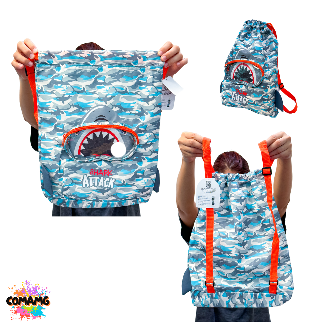 กระเป๋าใส่ชุดว่ายน้ำเด็ก ลายSHARK ATTACK UNICORN สามารถแยกส่วนเปียกและแห้งได้ พร้อมส่ง