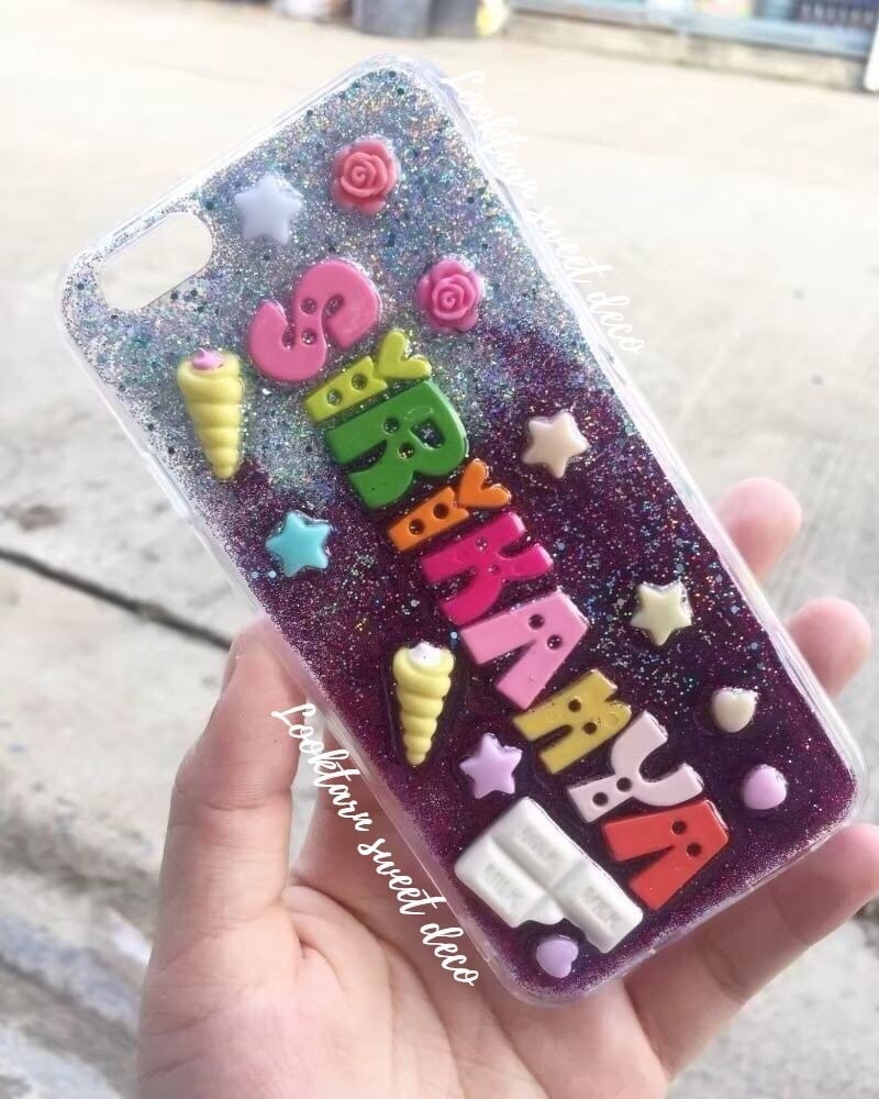 เคสกากเพชรสีเงิน ม่วง อักษรคละสี