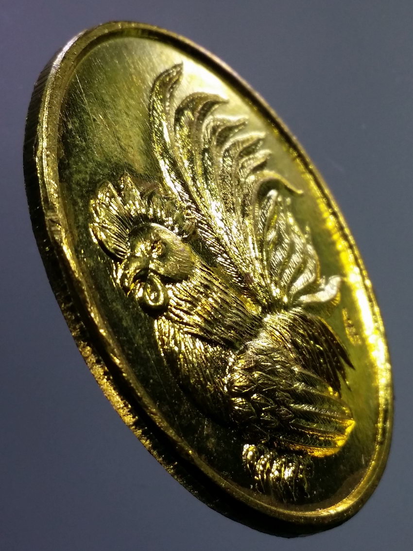 รหัสสินค้า เหรียญคณาจารย์ 7237 เหรียญไก่ฟ้า เนื้อทองฝาบาตร พิมพ์ใหญ่ หลวงปู่สรวง วัดถ้ำพรหมสวัสดิ์ จังหวัดลพบุรี สร้างปี 2559 ตอกโค๊ต