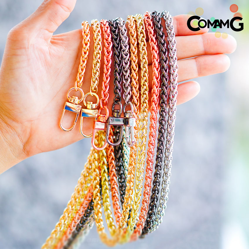 สายกระเป๋า สายโซ่กระเป๋า สายโซ่ถักกลม หัวเกี่ยวตัวยู ยาว120ซม พร้อมส่ง