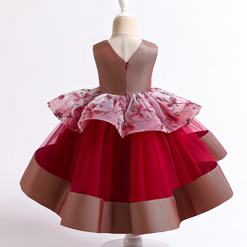 Gd3796- พร้อมส่งจากไทย ชุดราตรีเด็ก สีแดง ชุดออกงานเด็กหญิง ทรงหน้าสั้น-หลังยาวแบบเดรสทรงหางปลา