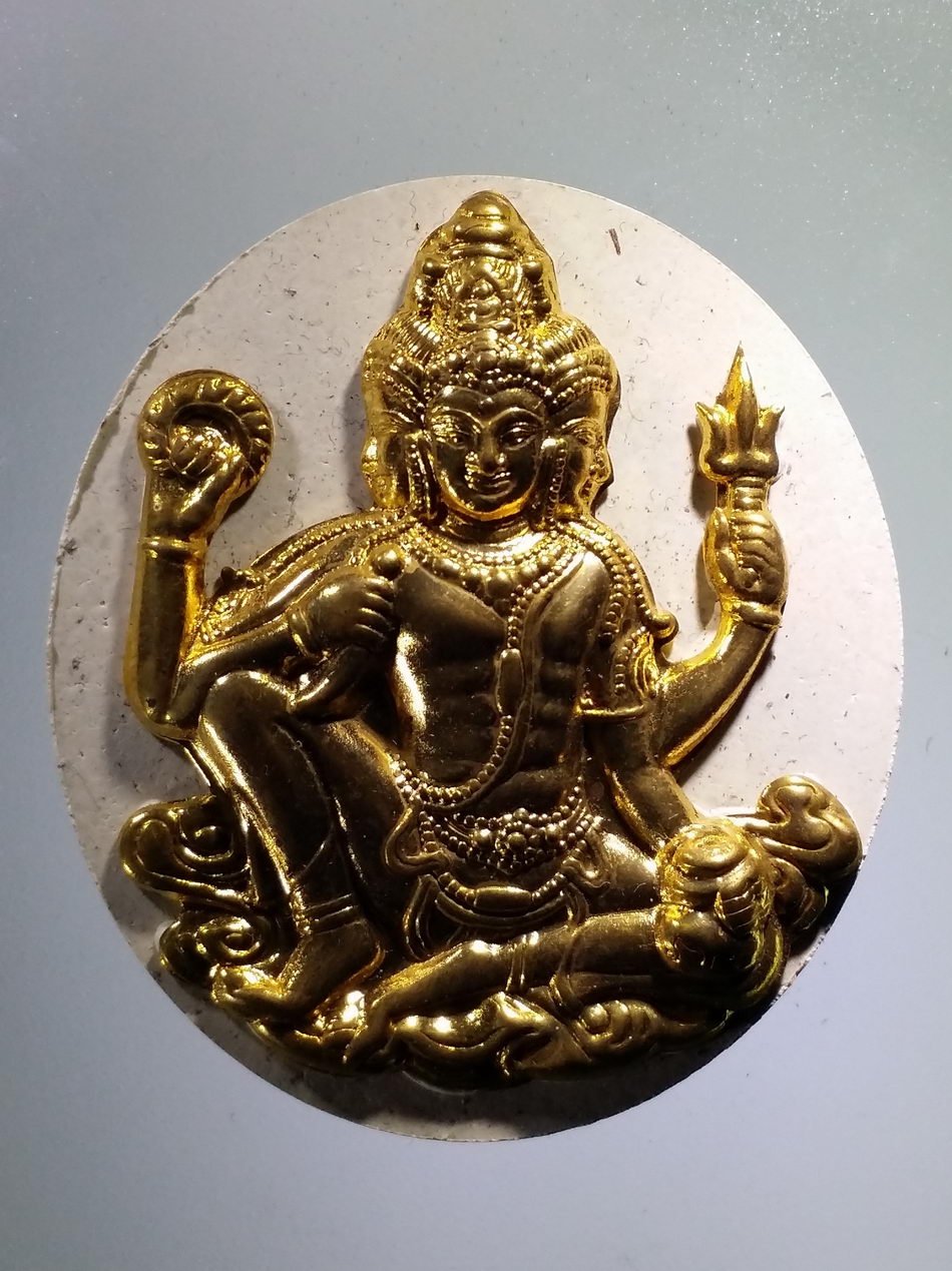 รหัสสินค้า จตุคามรามเทพ 509 พระตรีมูรติ เนื้อผง หน้ากากทอง กรุงเทพมหานคร จัดสร้างปี 2550 เนื่องในการบูรณะเสาชิงช้า