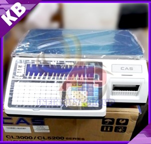 เครื่องชั่งคำนวณราคาดิจิตอลและพิมพ์สติ๊กเกอร์บาร์โค้ด พิกัด 15kg ความละเอียด 5g ตาชั่ง15กิโล ยี่ห้อ CAS รุ่น CL5200B แบบไม่มีคอเสา