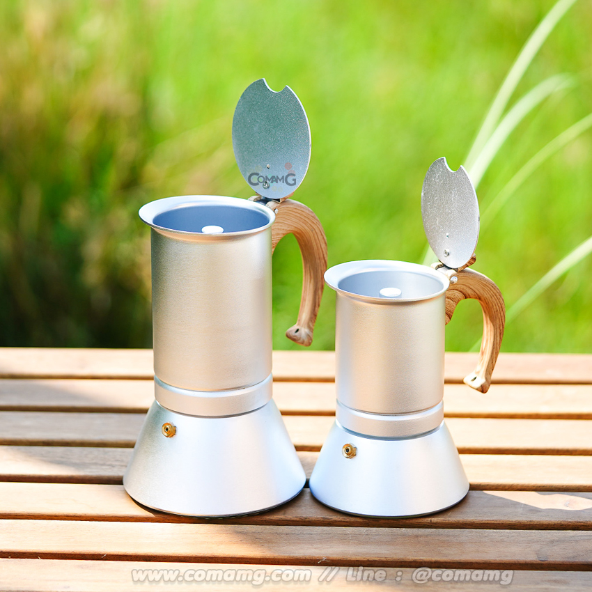 Moka Pot หม้อต้มกาแฟสด induction ขนาด 3คัพ 6คัพ หูลายไม้
