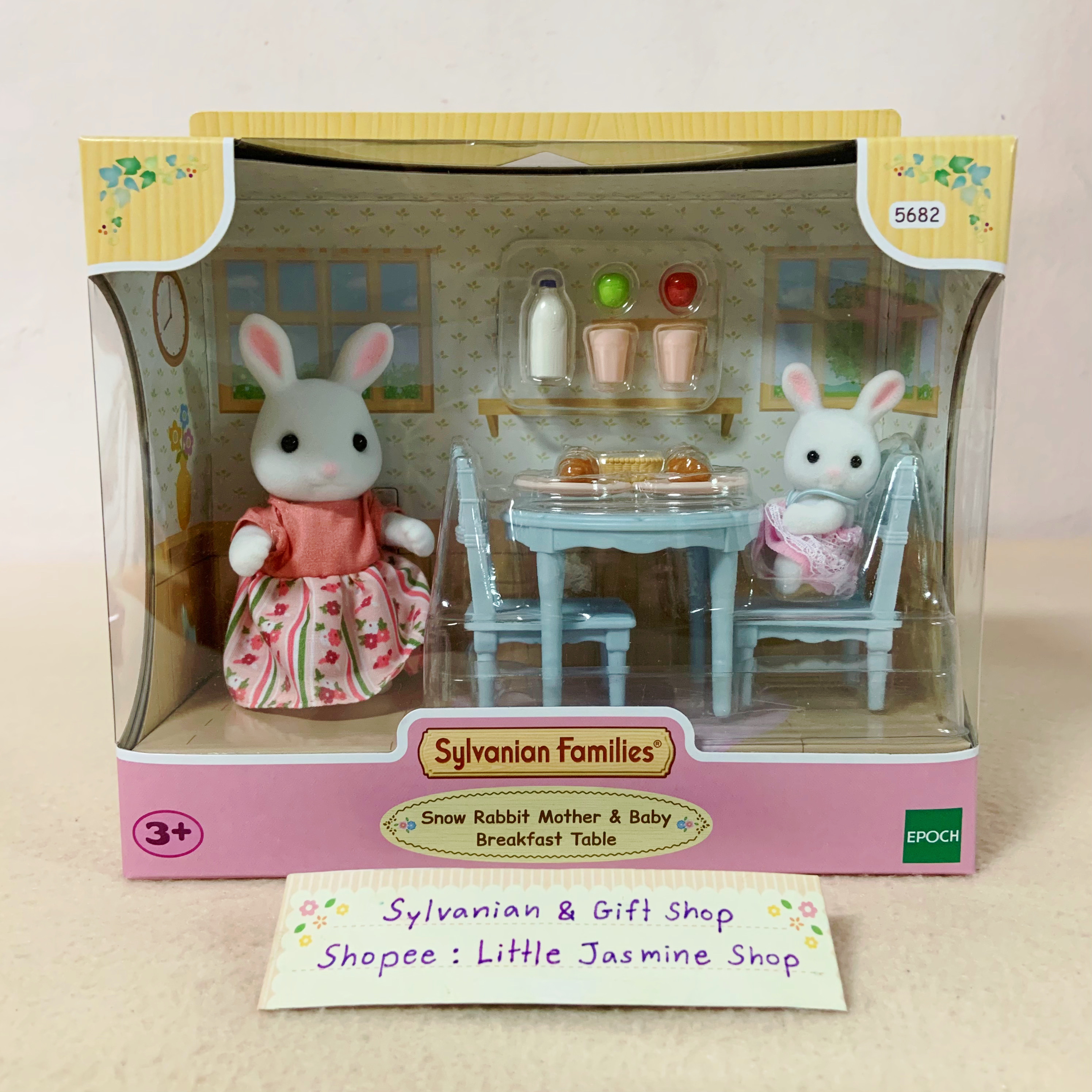 🏠 ตุ๊กตาคุณแม่และเบบี้กระต่ายสโนว์ โต๊ะเก้าอี้ ชุดอาหารเช้า ซิลวาเนียน Snow Rabbit Mother & Baby-Breakfast Table: Sylvanian Family บ้านตุ๊กตา