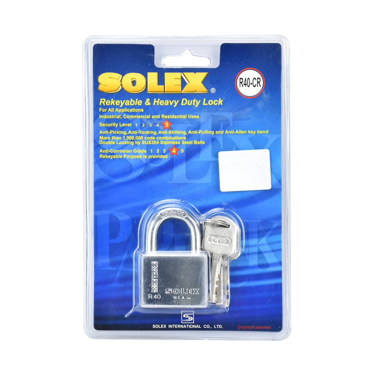 SOLEX กุญแจคล้องลูกปืนสแตนเลส R40 CR PREMIUM