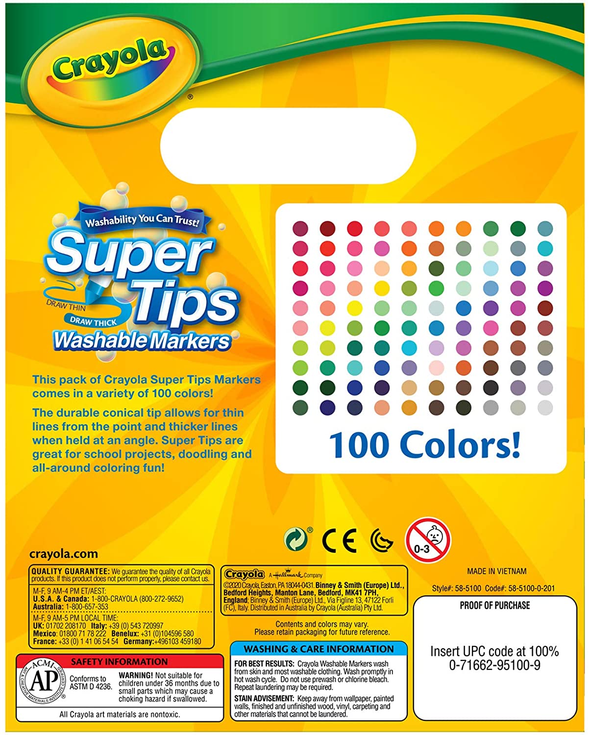 Crayola Super Tips สีเมจิก 100 สี สีล้างออกได้ ของแท้ ซุปเปอร์ทิปส์