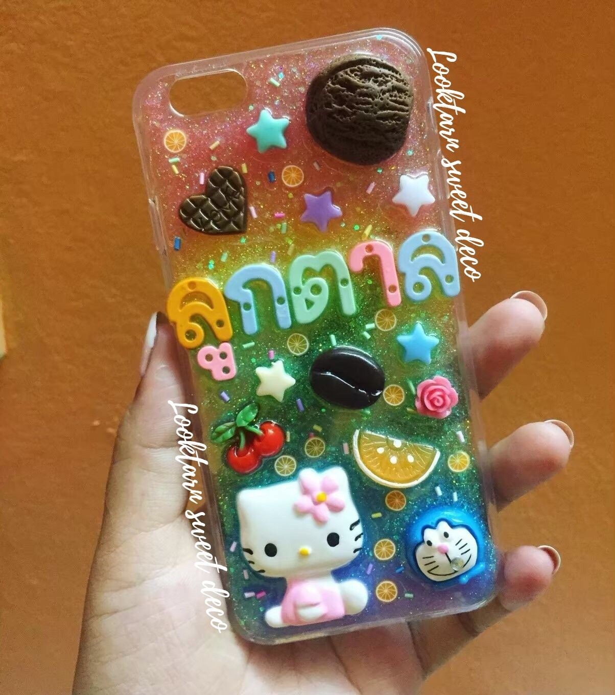เคสกากเพชรสีรุ้ง อักษรคละสี