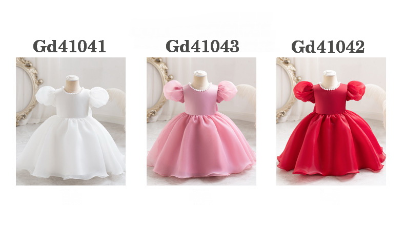 Gd4104- พร้อมส่งจากไทย ชุดออกงานเด็กหญิงสีแดง ผ้าแก้วนุ่มนวลละมุนผิว แต่งมุกสวยหวาน โบว์แยกจากชุดได้ ชุดราตรีเด็กทรงสั้น มีแขนตุ๊กตาน่ารัก