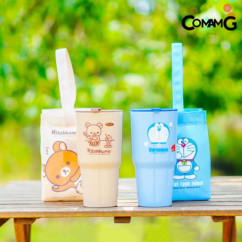 แก้วน้ำพลาสติกลายน่ารักพร้อมกระเป๋า พร้อมกระเป๋ามีฝาปิด แก้วพลาสติก ลายการ์ตูนลิขสิทธิ์แท้