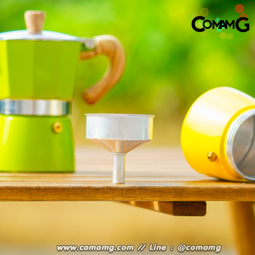 หม้อต้มกาแฟ Moka Pot กาต้มกาแฟสดพกพา รุ่นหูจับลายไม้ มีให้เลือกหลายสี