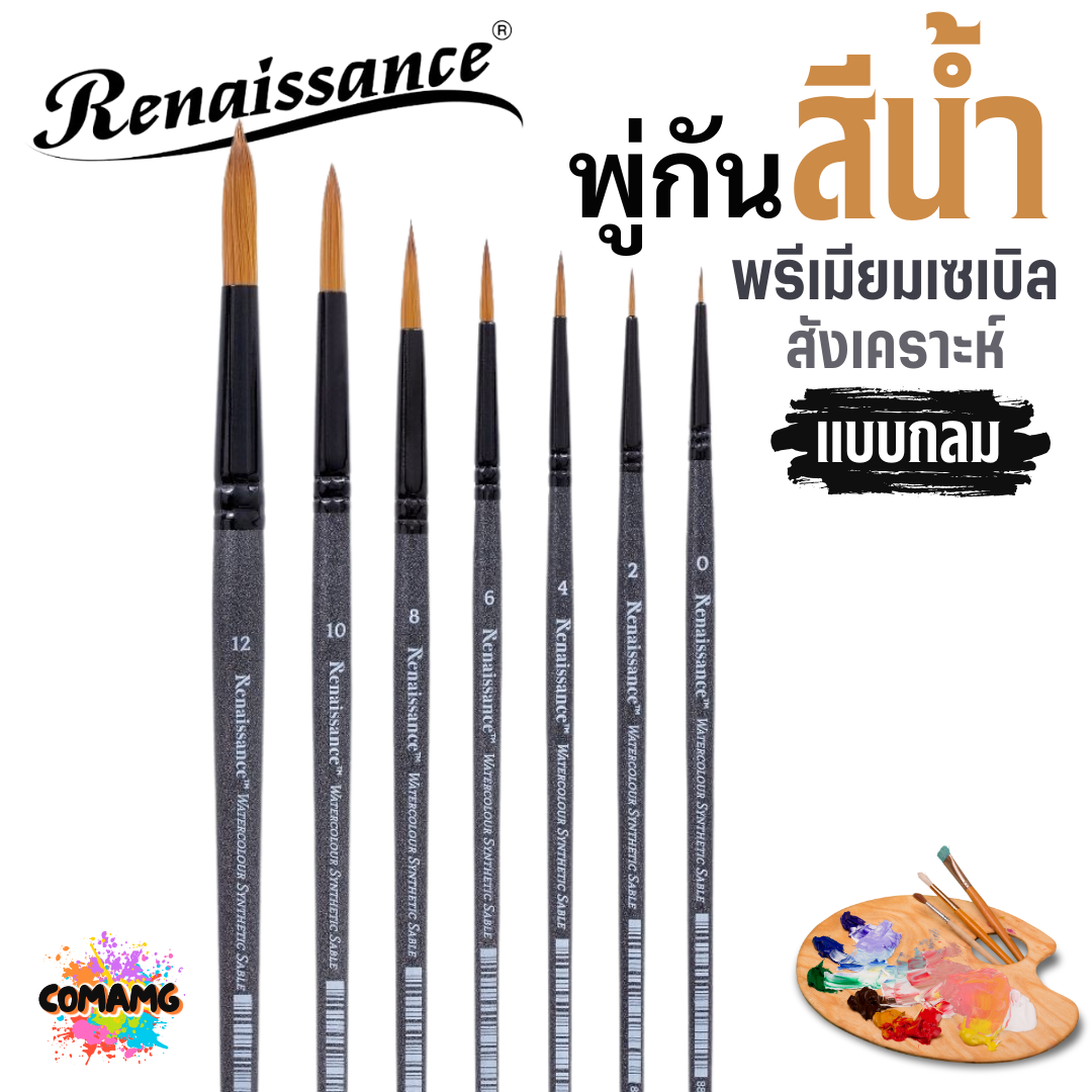 Renaissance พู่กันสีน้ำ พรีเมี่ยม Synthetin Sable พู่กันขนสังเคราะห์ มี 7ขนาด พร้อมส่ง