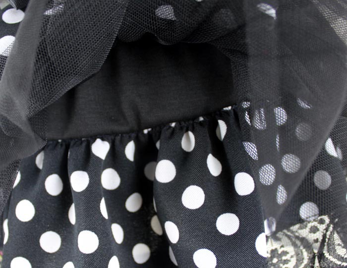 PSk10621 กระโปรงเด็กสีดำลายจุด ตกแต่งน่ารักผ้าสวยตามแบบ