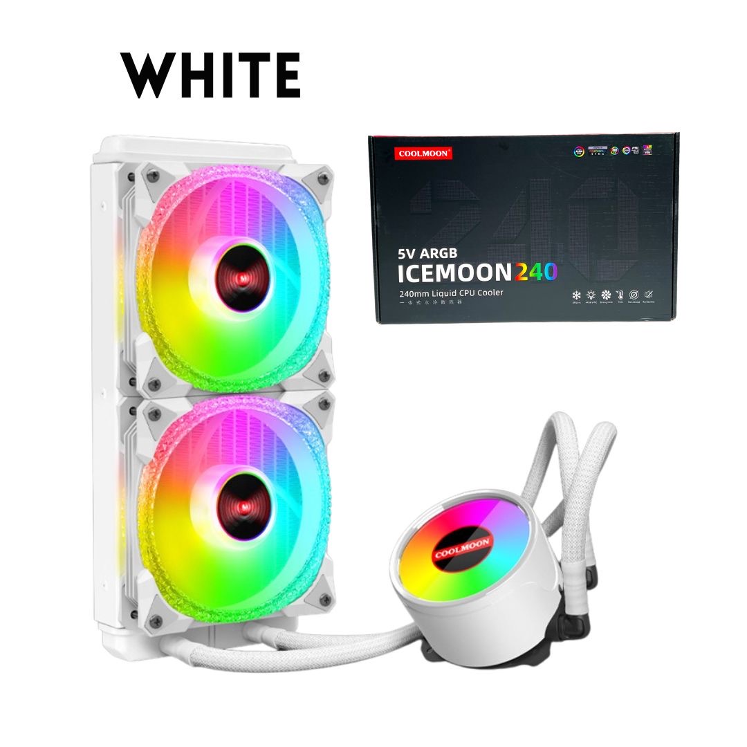Coolmoon ชุดน้ำปิด 240MM 2ตอน สีขาว สีชมพู Water Cooling ARGB สินค้าใหม่ รองรับ LGA1700