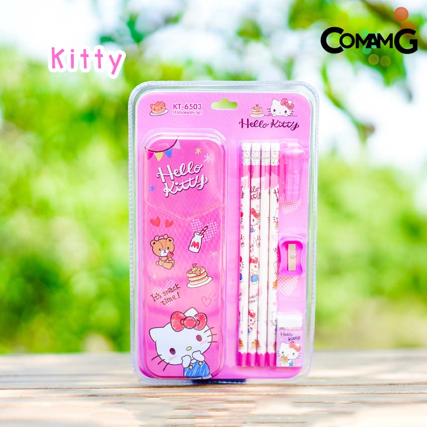 ชุดเครื่องเขียน ชุดเซ็ตดินสอ+ยางลบ+กบเหลา+กล่องดินสอ+ปลอกดินสอ ลายการ์ตูน พร้อมส่ง