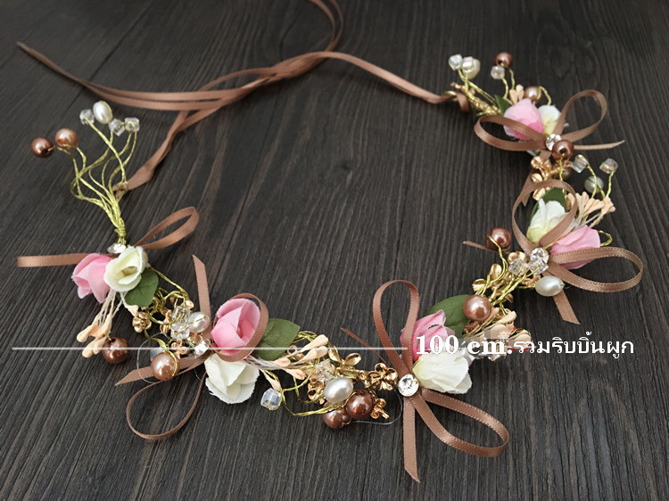 As2115- พร้อมส่งจากไทย มงกุฎดอกไม้ และ ต่างหู ตกแต่งประดับโรเดียมชุบทอง ประดับมุก สวยหรูดูน่ารัก ดัดทรงได้