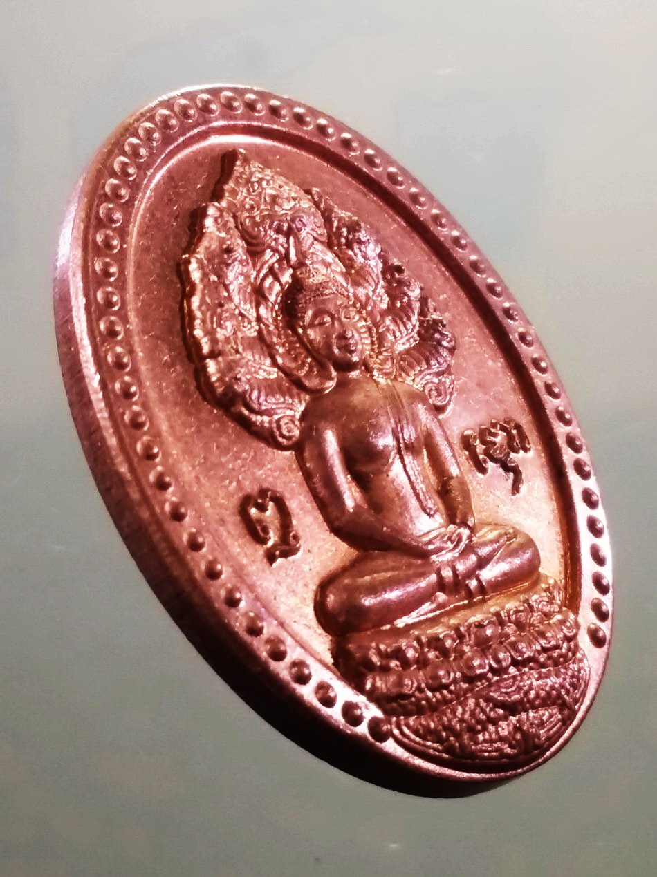 รหัสสินค้า เหรียญพระพุทธ 4155 เหรียญพระนาคปรกข้างยันต์ พุทโธ หลังพระธาตุพนม ที่ระลึกอายุวัฒนมงคล 74 ปี พระเทพวรมุนี สร้างปี 2557