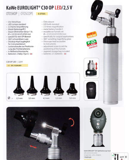 S-27101 Eurolight C30 LED Otoscope & Eurolight E30 Ophthalmoscope 1 Dia: KaWe, Germany