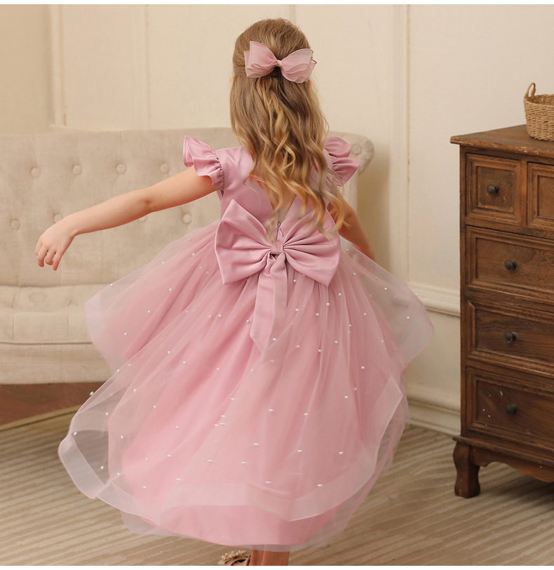 Gd4118- พร้อมส่งจากไทย ชุดราตรีเด็กสีชมพู และชมพูกลีบบัว ชุดออกงานเด็กหญิงทรงยาว และหน้าสั้น-หลังยาว ตกแต่งมุก ทรงสวยสุดหวาน สำหรับเด็กเล็ก-เด็กโต