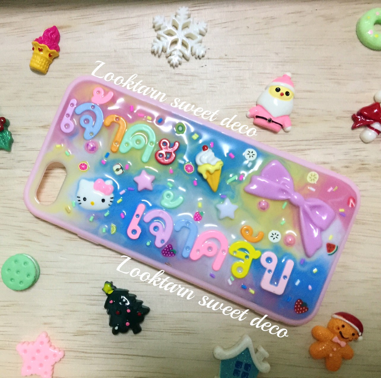 เคสฟ้า ชมพู เหลือง ขาว อักษรคละสี