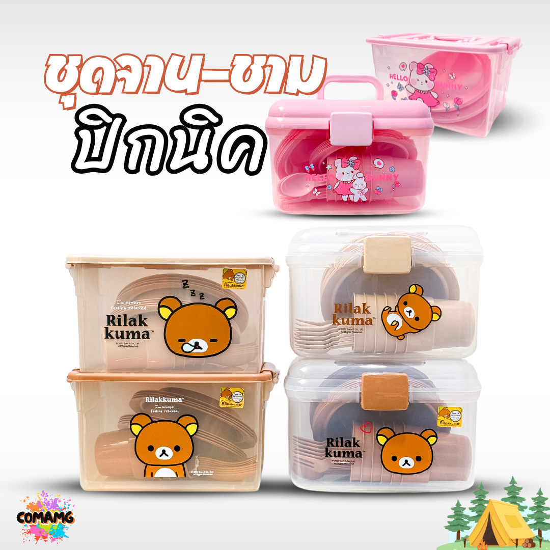 เซ็ตจานชามปิคนิค ชุดปิคนิค พร้อมกล่องใส่หูหิ้วพกพา ลายลิขสิทธิ์แท้