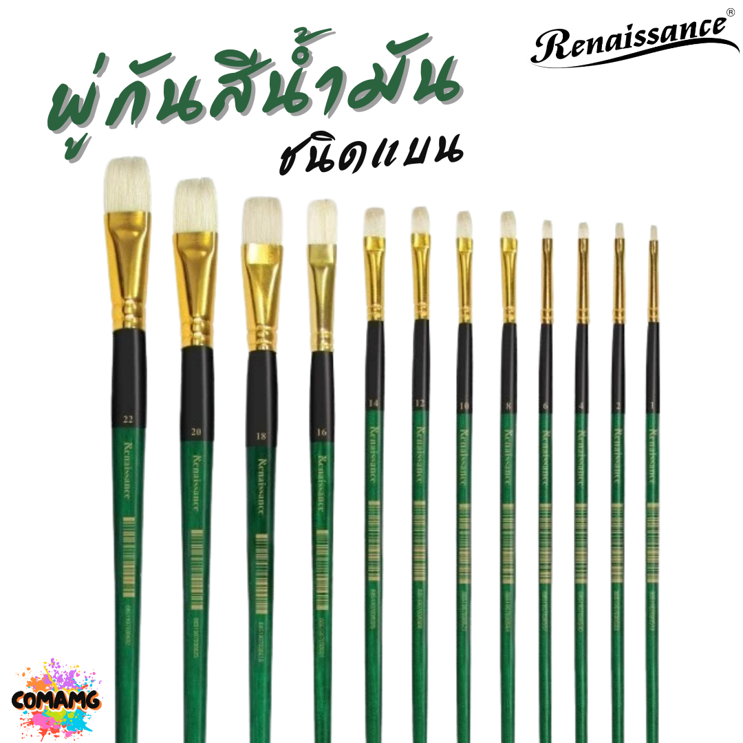Renaissance พู่กันสีน้ำมัน ชนิดแบน มีหลายขนาด พู่กันเกรดศิลปิน Oil Brush พร้อมส่ง