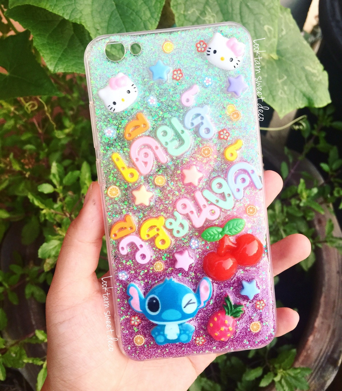 เคสกากเพชรขาว ชมพูเข้ม ม่วง อักษรคละสี
