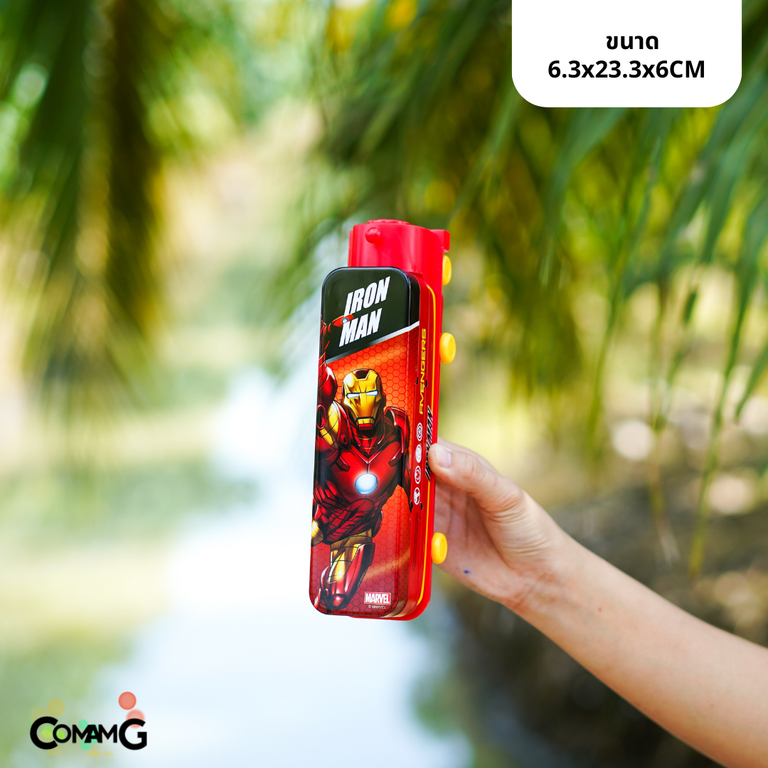 กล่องดินสอเหล็ก ทรงรถไฟ เปิดได้2ชั้น มีกบเหลาในตัว ลายฮีโร่ พร้อมส่ง