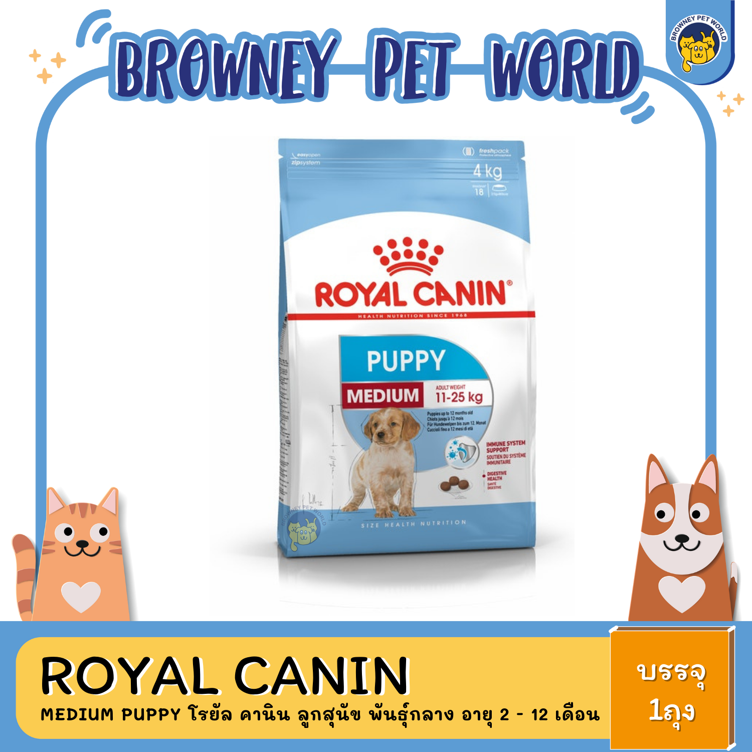 Royal Canin Medium Puppy โรยัล คานิน ลูกสุนัข พันธุ์กลาง อายุ 2 - 12 เดือน