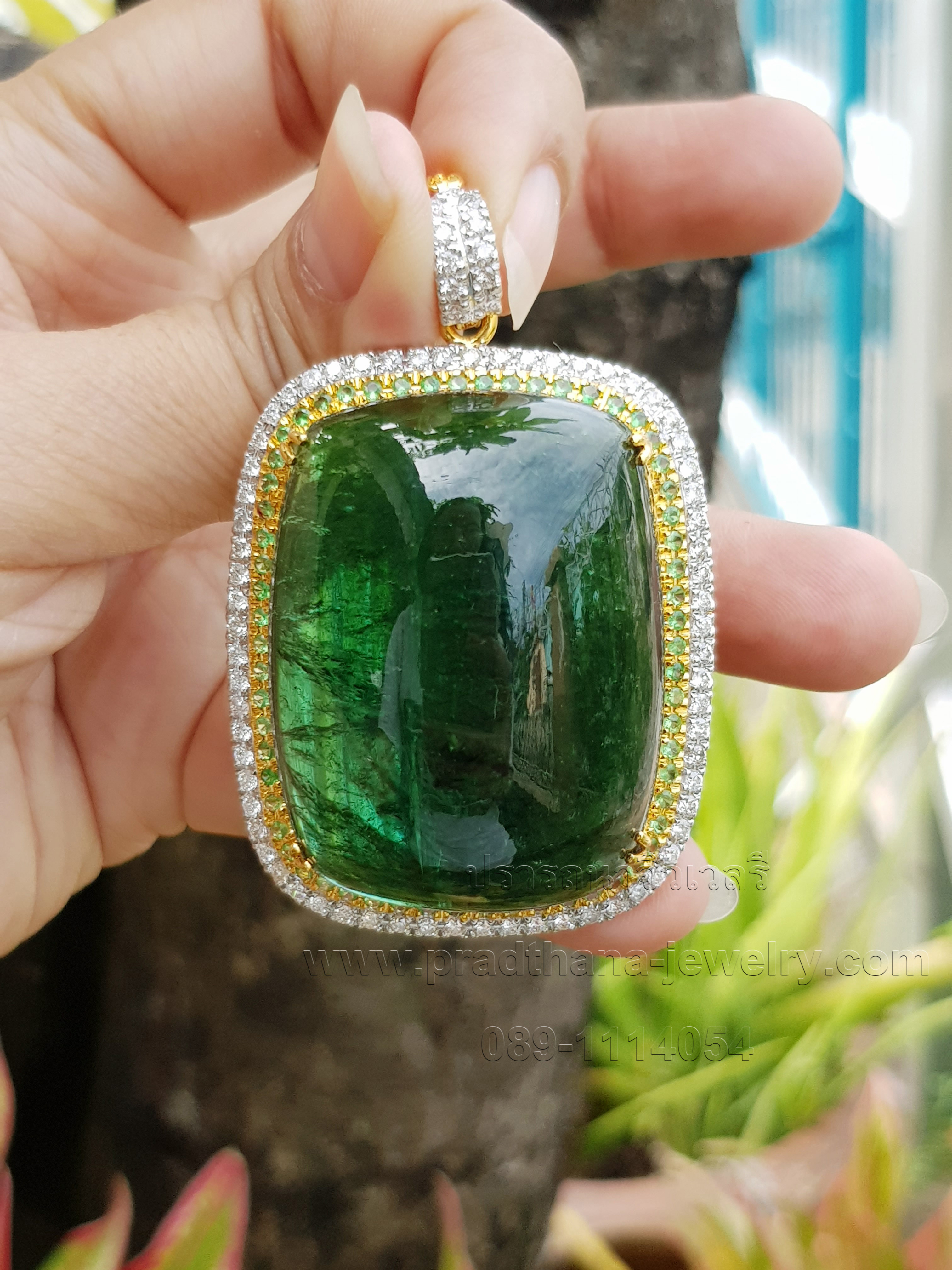 จี้กรีนทัวมาลีนล้อมซาโวไรท์เพชร