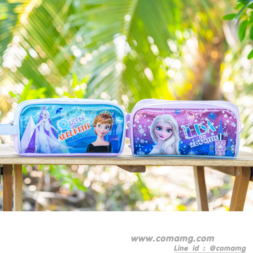 กระเป๋าดินสอเอลซ่า&อันนา หนังแก้วกากเพรช ทรงซิปโค้งใหญ่