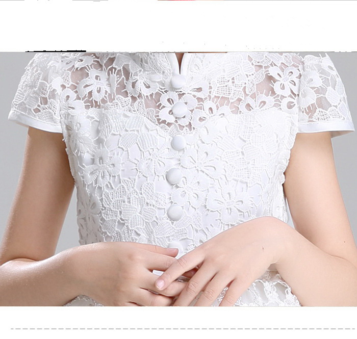 Gd31701 พร้อมส่งชุดเดรสออกงานเด็กสีขาว ชุดราตรีเด็กทรงสั้น คอจีน
